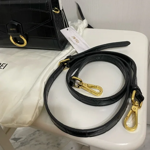 NWT JW PEI Black croc embossed top handle purse w/GHW & crossbody strap - Picture 5 of 6